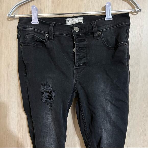 Free People Distressed Black Skinny Raw Hem Jeans - Picture 2 of 4